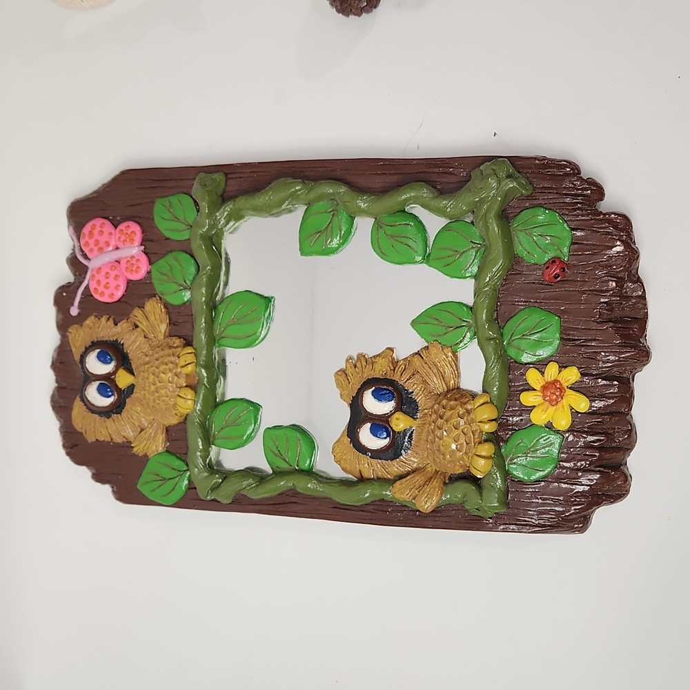 Vintage Owl & Butterfly Plaster Mirror